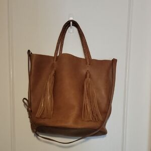 Elegant Tan Tote Bag with Tassels
